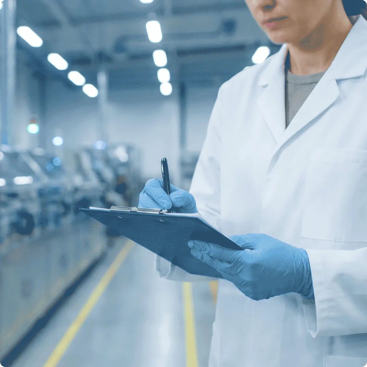 Scientest with clipboard in laboratory