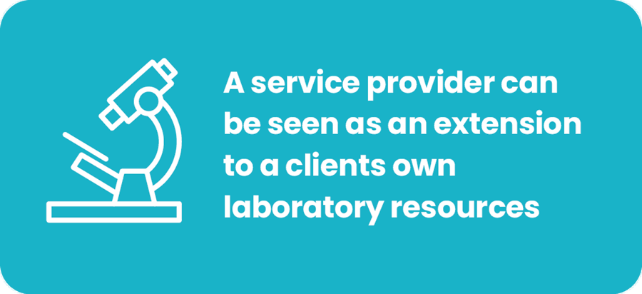 Illustration of a microscope with caption: A service provider can be seen as an extension to a clients own laboratory resources