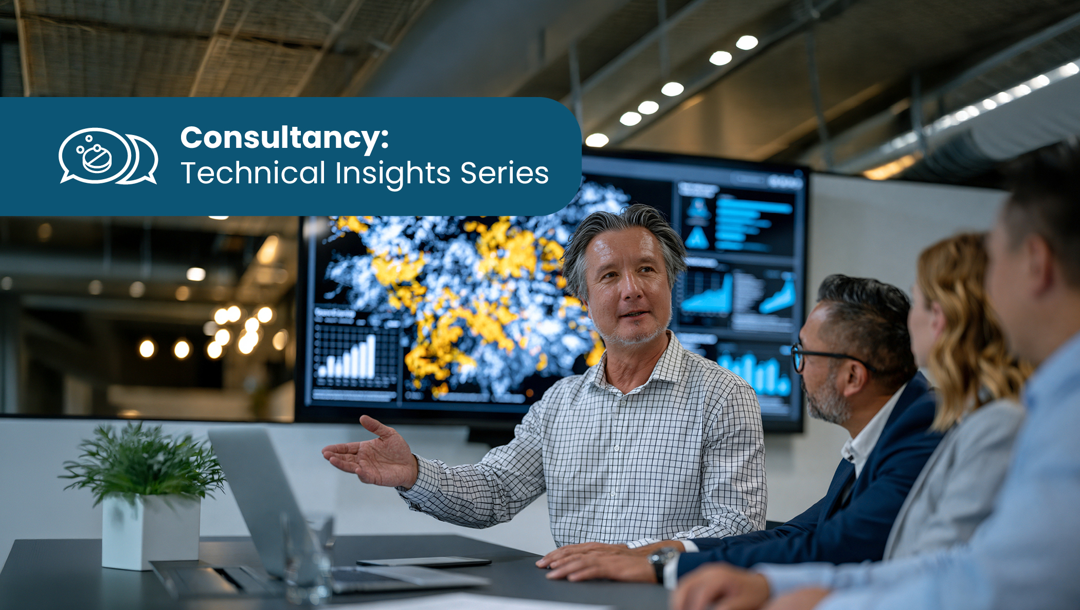 Main article image showing management team discussing investor strategy