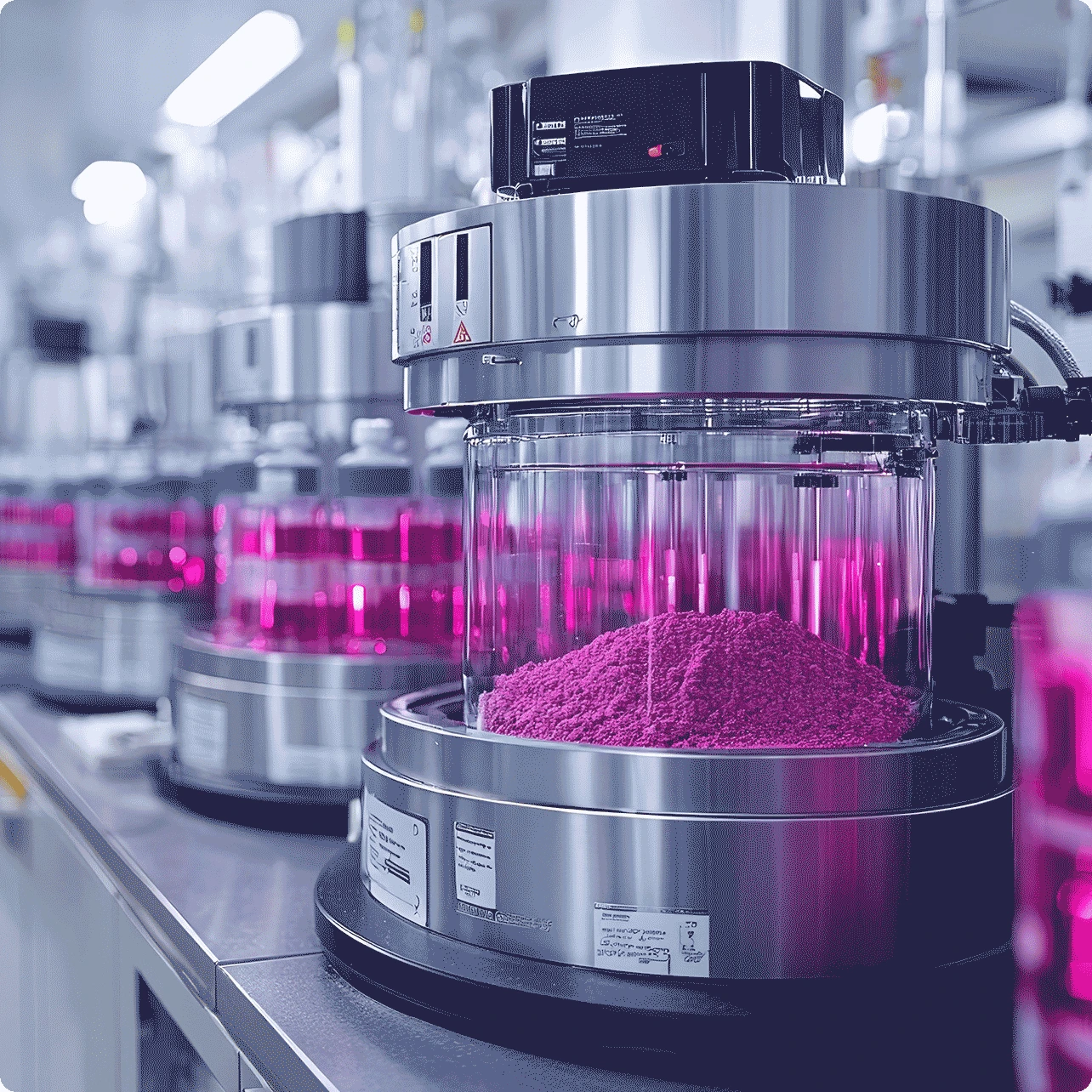 Pink powder in laboratory  equipment